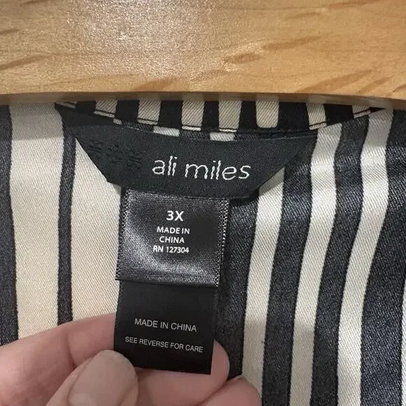 Ali Miles | Top Pullover Striped 3/4 Sleeves Black Tan Classic Work Wear Size 3x - Picture 5 of 12